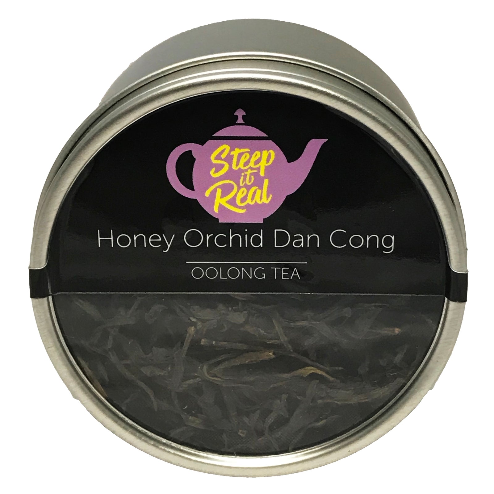 Front view product shot of Honey Orchid Dan Cong oolong tea canister