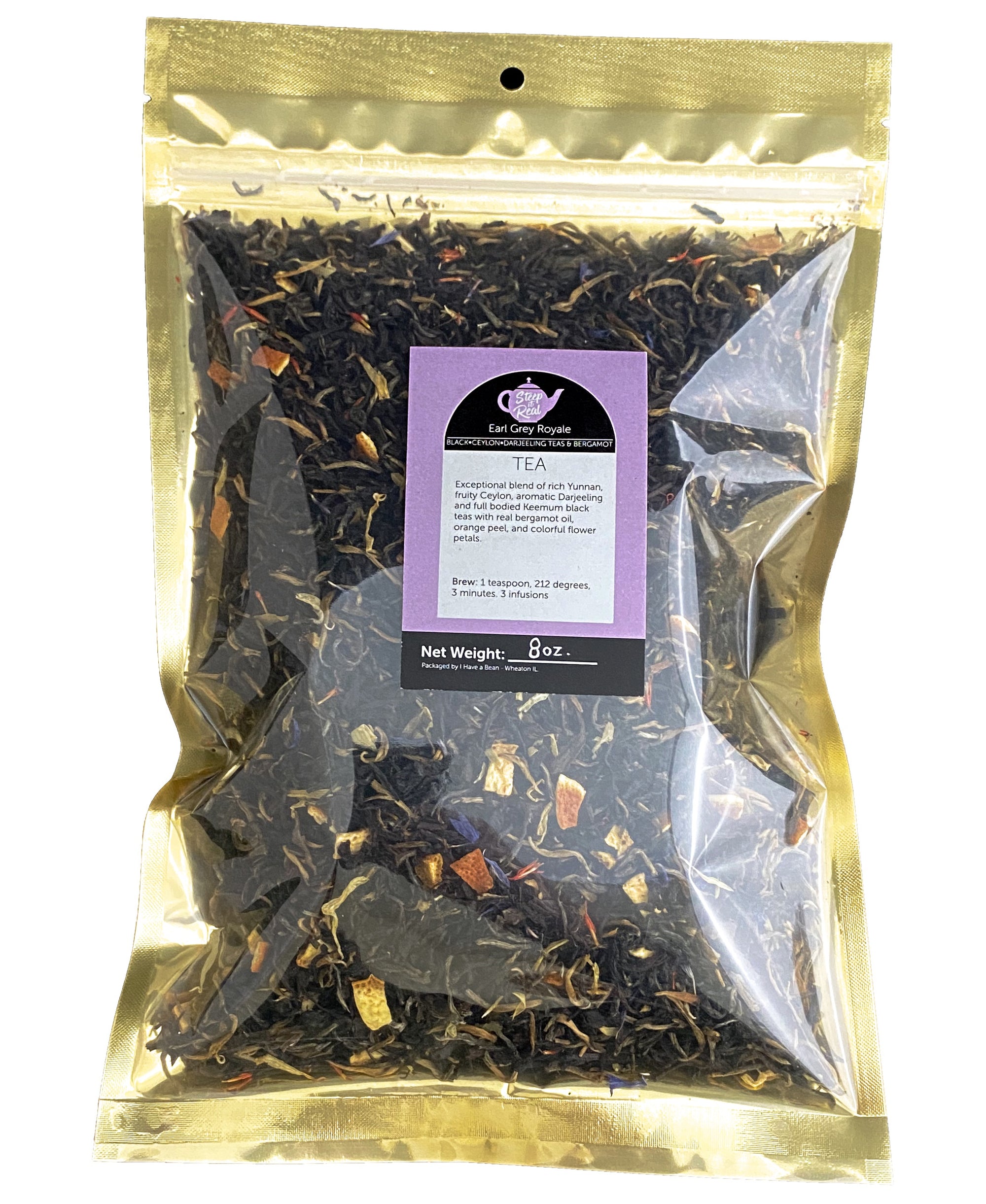 Front view product shot of Earl Grey Royale black tea bag