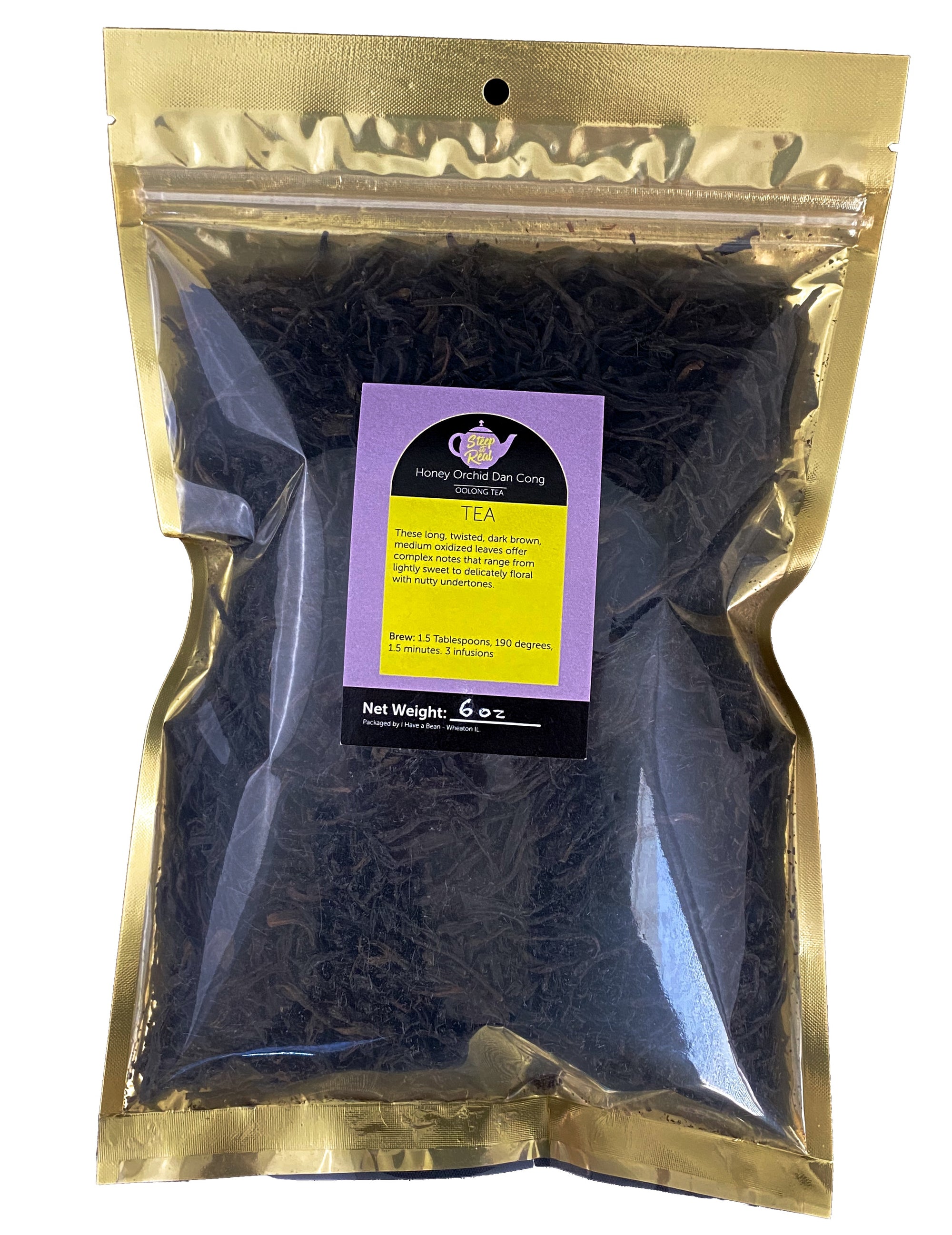 Front view product shot of Honey Orchid Dan Cong oolong tea bag