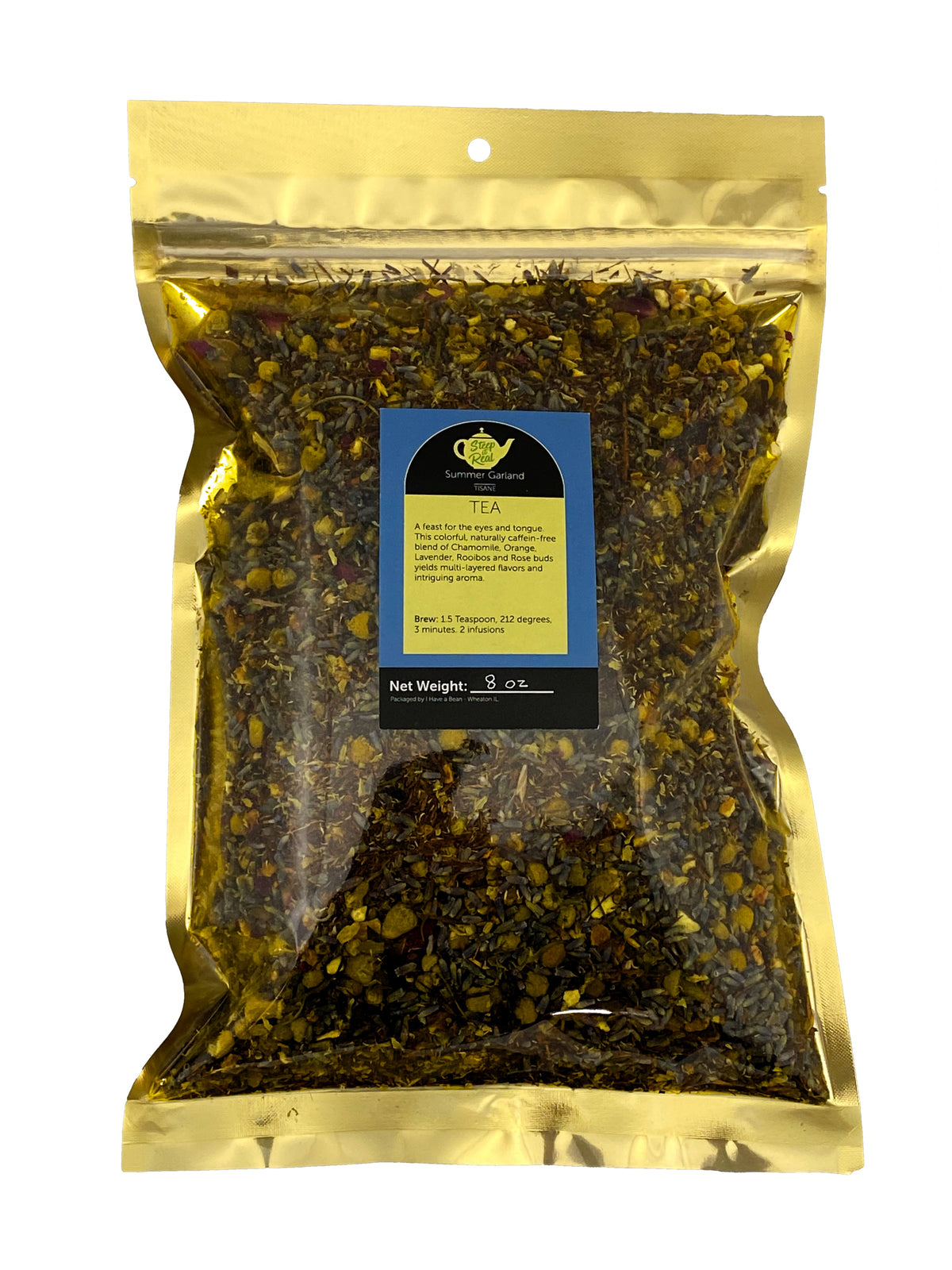 Front view product shot of Summer Garland tisane bag