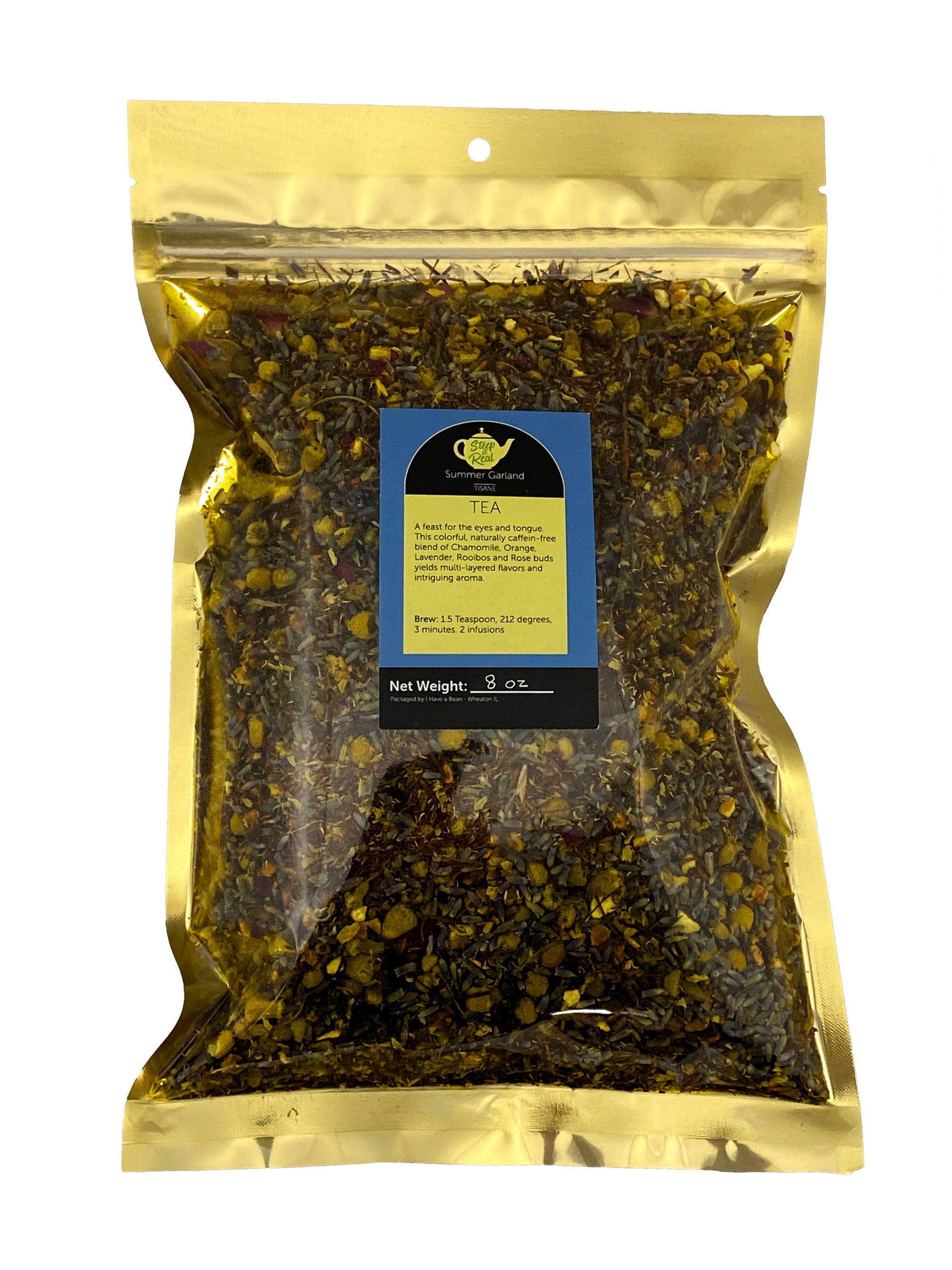 Front view product shot of Summer Garland tisane bag