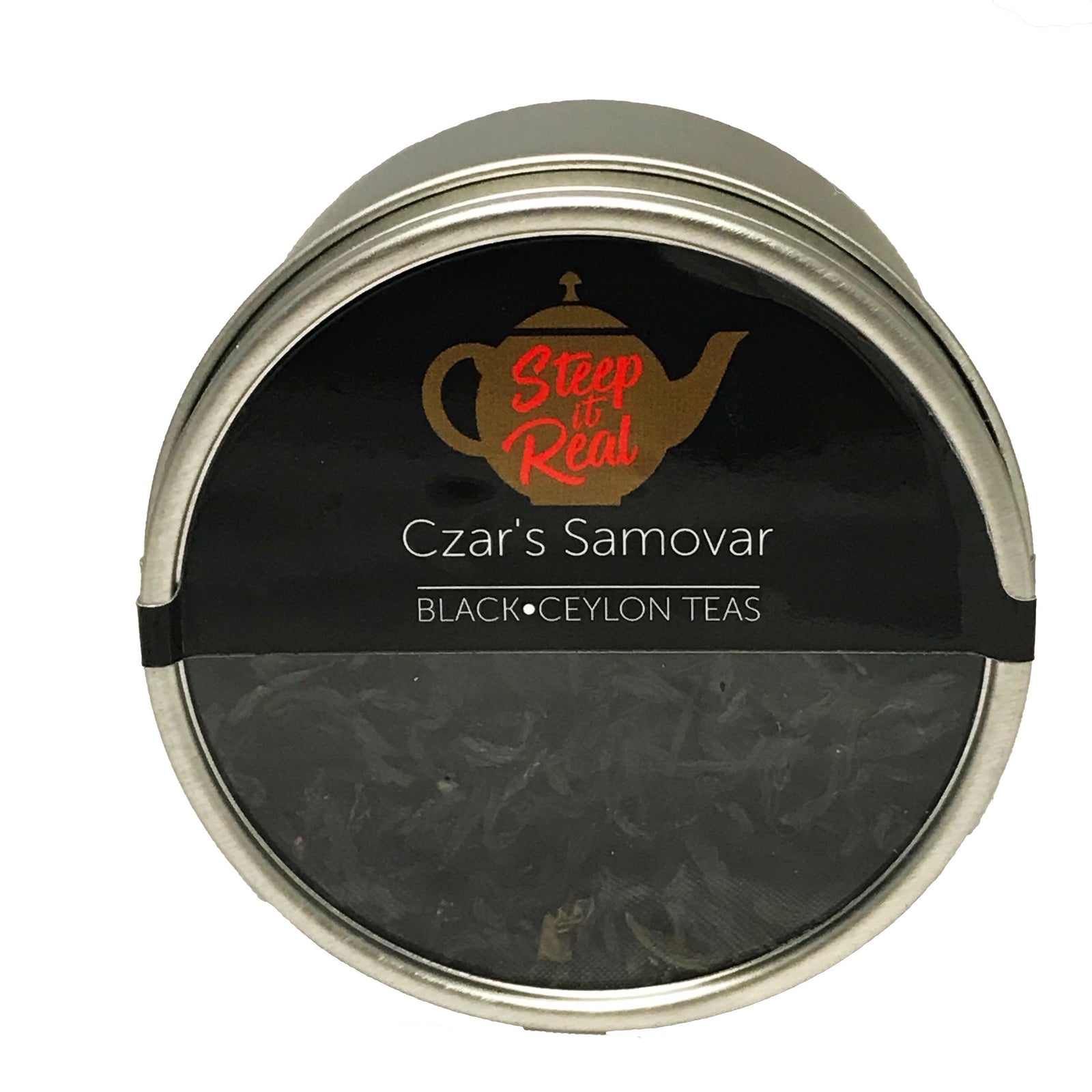 Front view product shot of Czar's Samovar black tea canister