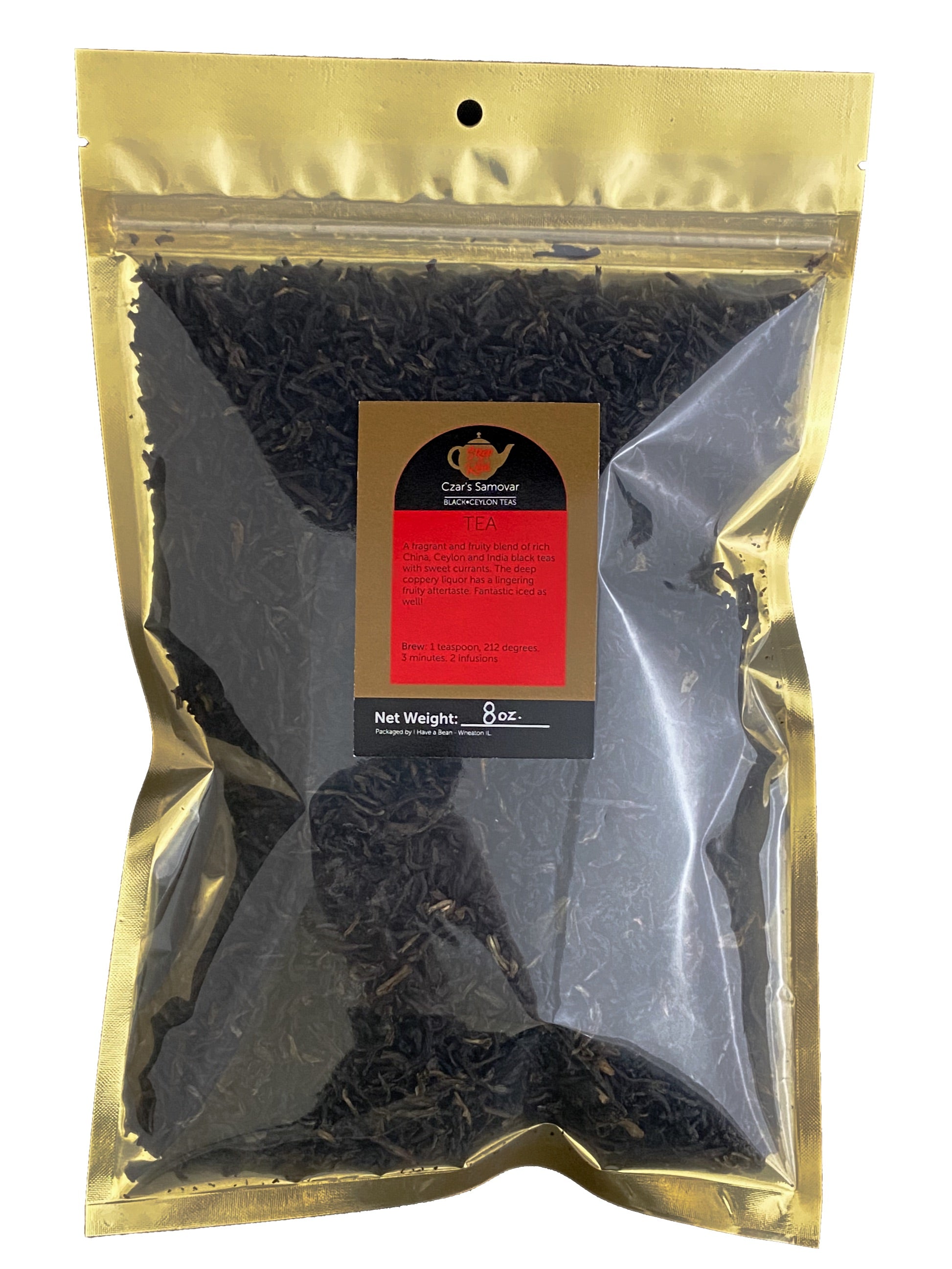 Front view product shot of Czar's Samovar black tea bag