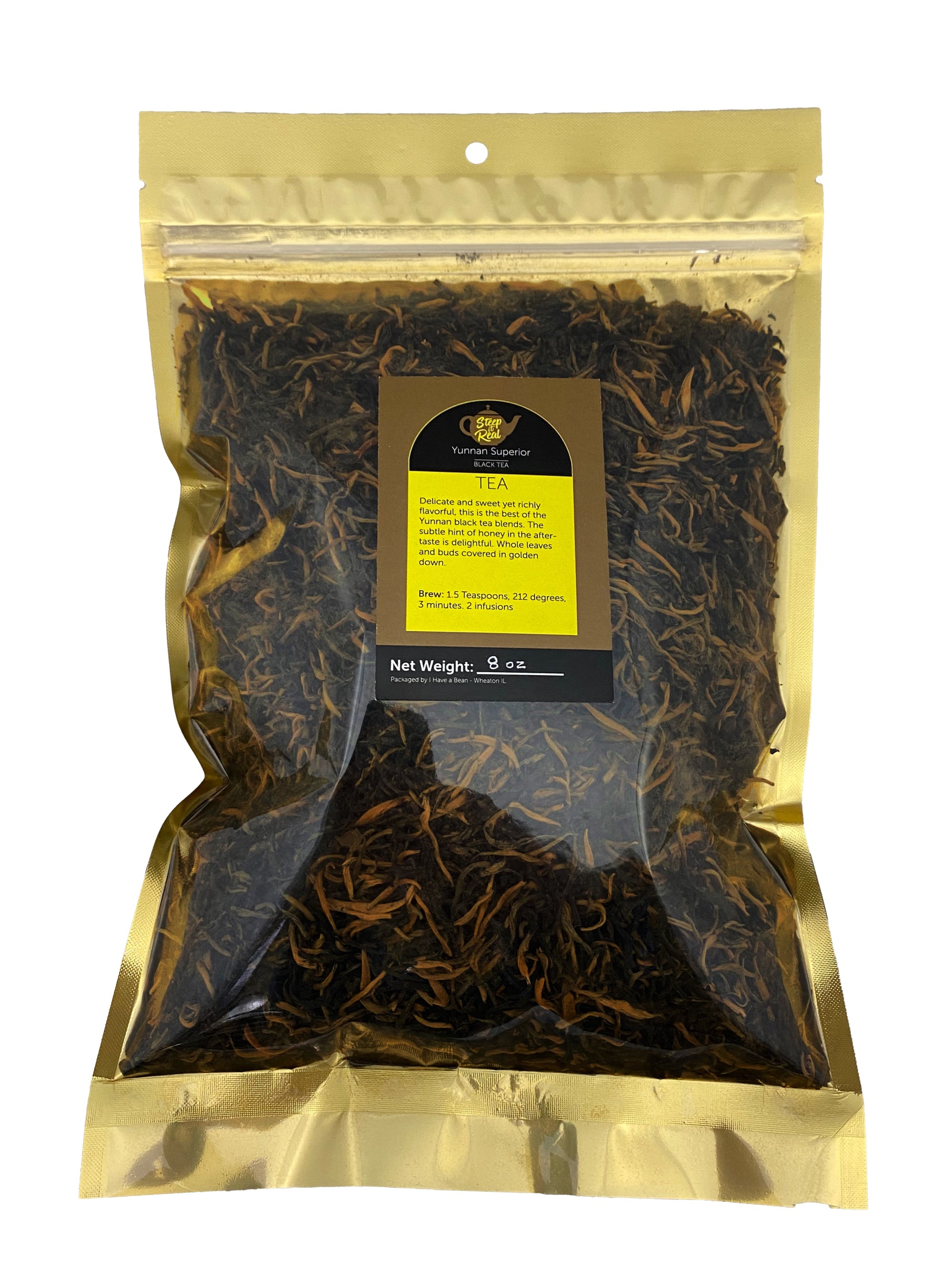 Front view product shot of Yunnan Superior black tea bag