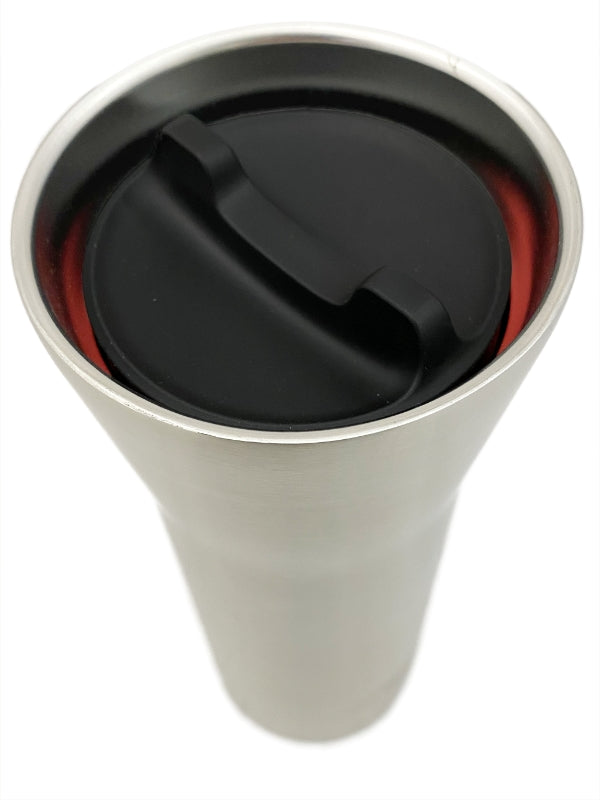 Pakt tumbler with lid on, revealing the wide mouth for easy sipping or pouring
